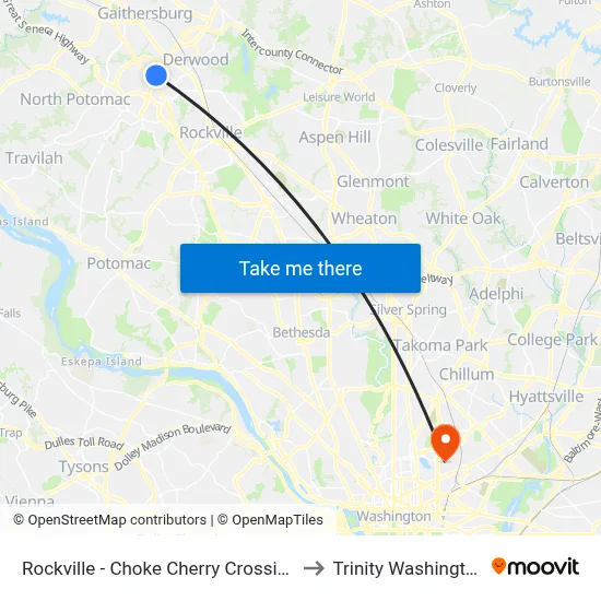 Rockville - Choke Cherry Crossing & Choke Cherry Rd to Trinity Washington University map