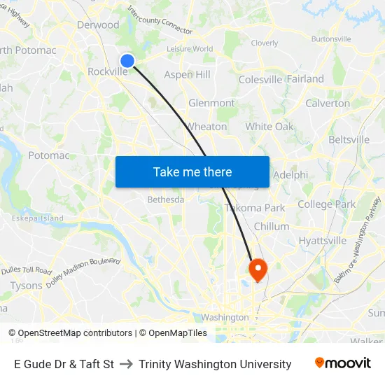 E Gude Dr & Taft St to Trinity Washington University map