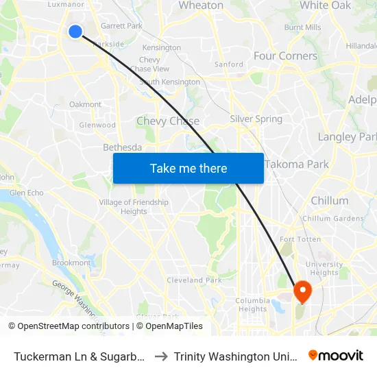 Tuckerman Ln & Sugarbush Ln to Trinity Washington University map