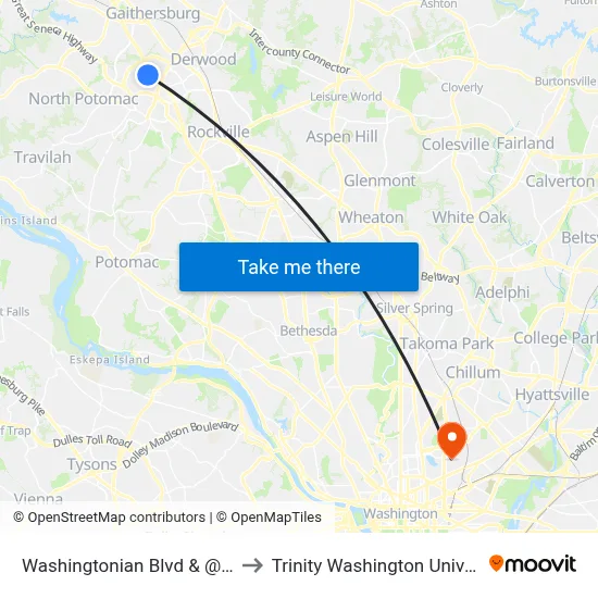 Washingtonian Blvd & @9801 to Trinity Washington University map