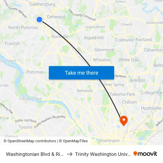Washingtonian Blvd & Rio Blvd to Trinity Washington University map