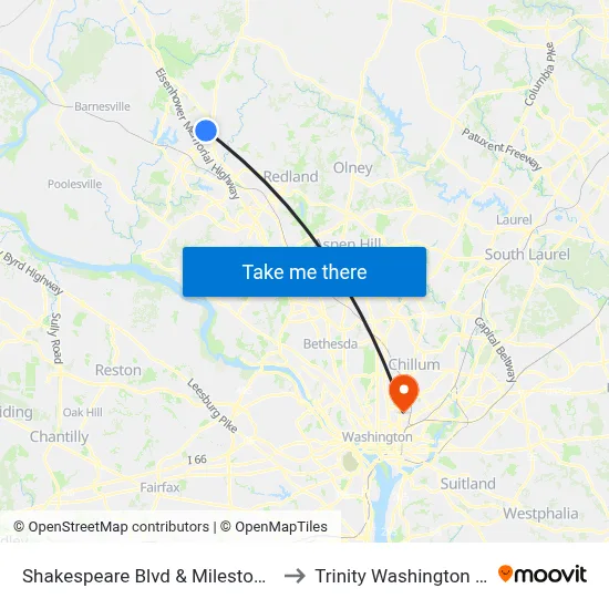 Shakespeare Blvd & Milestone Park & Ride to Trinity Washington University map