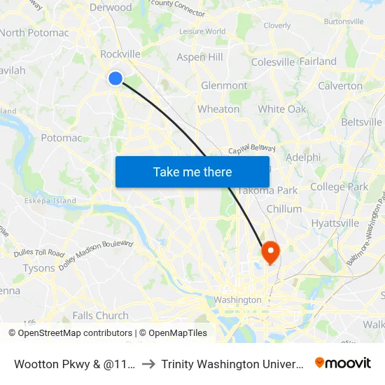 Wootton Pkwy & @1101 to Trinity Washington University map