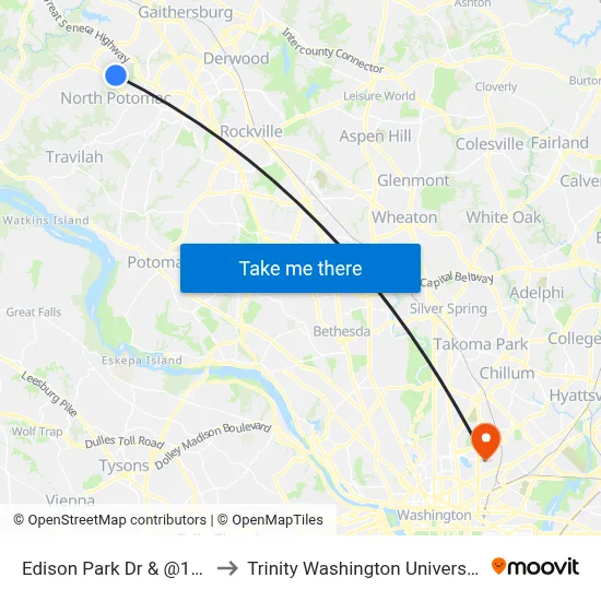Edison Park Dr & @100 to Trinity Washington University map