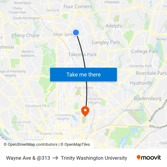 Wayne Ave & @313 to Trinity Washington University map