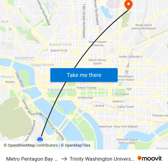 Metro Pentagon Bay L7 to Trinity Washington University map