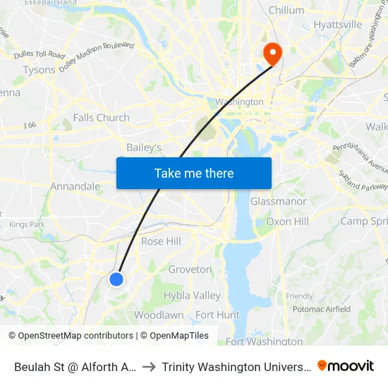Beulah St @ Alforth Ave to Trinity Washington University map