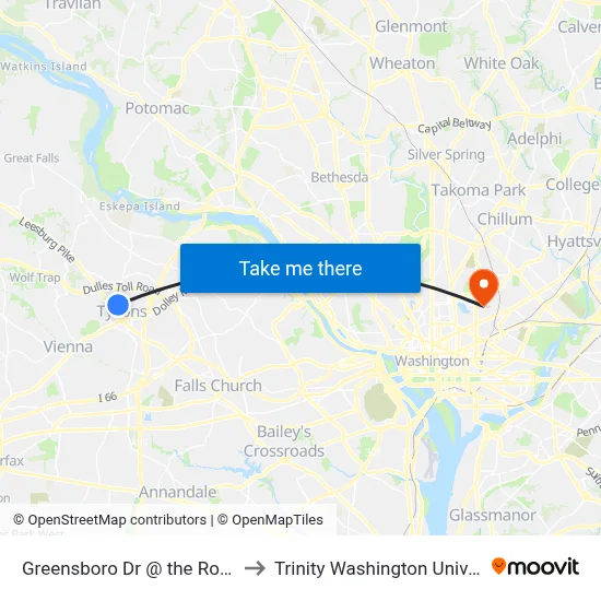 Greensboro Dr @ the Rotonda to Trinity Washington University map