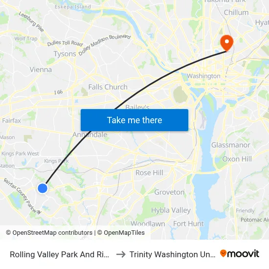 Rolling Valley Park And Ride Bay C to Trinity Washington University map