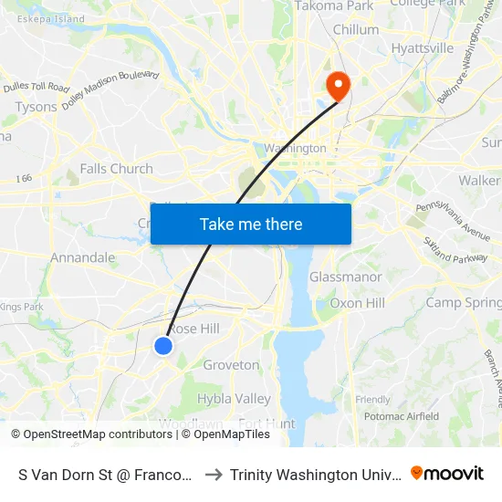 S Van Dorn St @ Franconia Rd to Trinity Washington University map