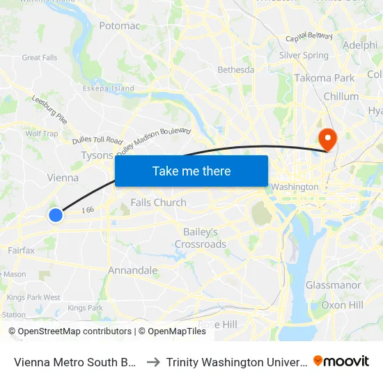 Vienna Metro South Bay Q to Trinity Washington University map