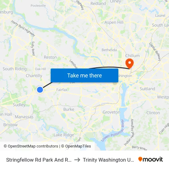 Stringfellow Rd Park And Ride Bay A to Trinity Washington University map