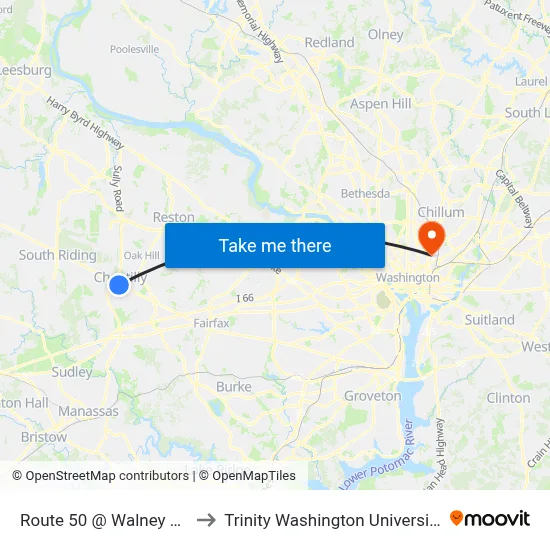 Route 50 @ Walney Rd to Trinity Washington University map