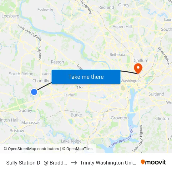 Sully Station Dr @ Braddock Rd to Trinity Washington University map