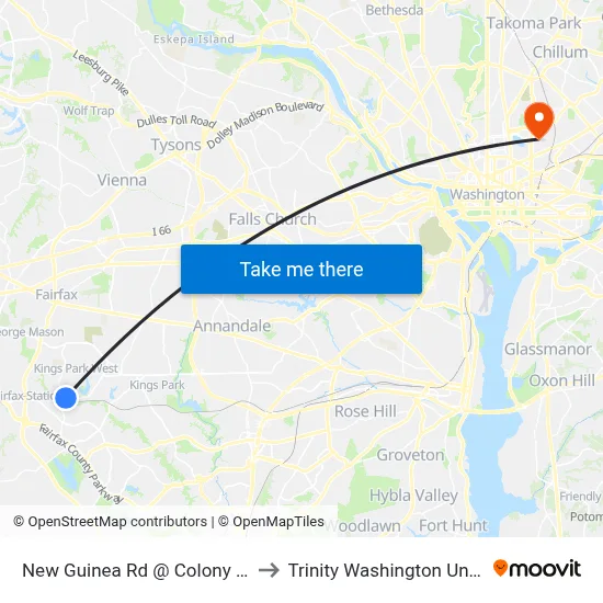New Guinea Rd @ Colony View Dr to Trinity Washington University map