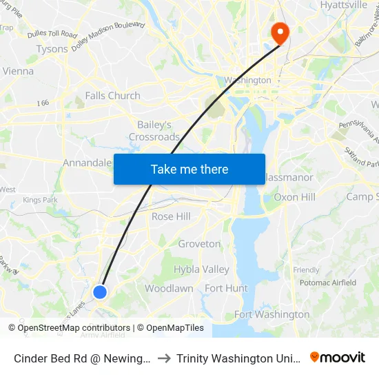 Cinder Bed Rd @ Newington Rd to Trinity Washington University map