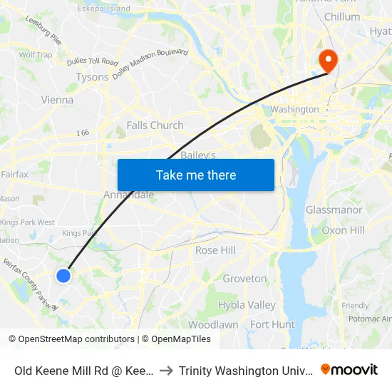 Old Keene Mill Rd @ Keene Dr to Trinity Washington University map