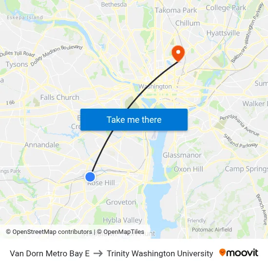 Van Dorn Metro Bay E to Trinity Washington University map