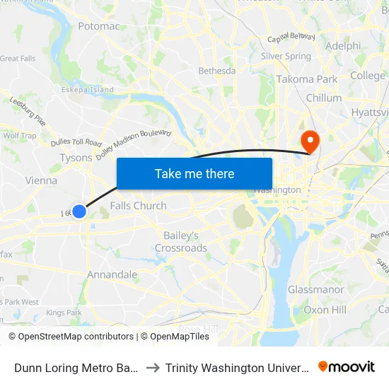 Dunn Loring Metro Bay C to Trinity Washington University map