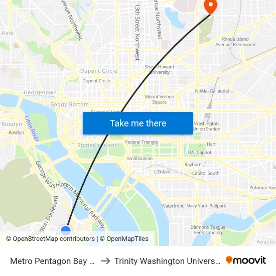 Metro Pentagon Bay L6 to Trinity Washington University map