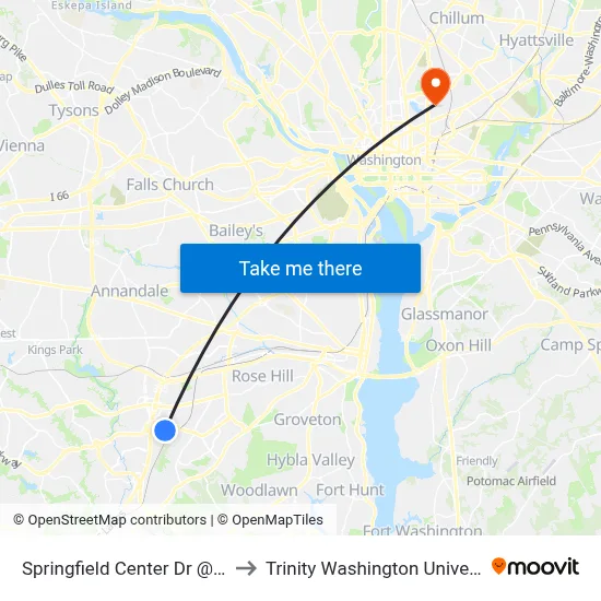 Springfield Center Dr @ Tsa to Trinity Washington University map