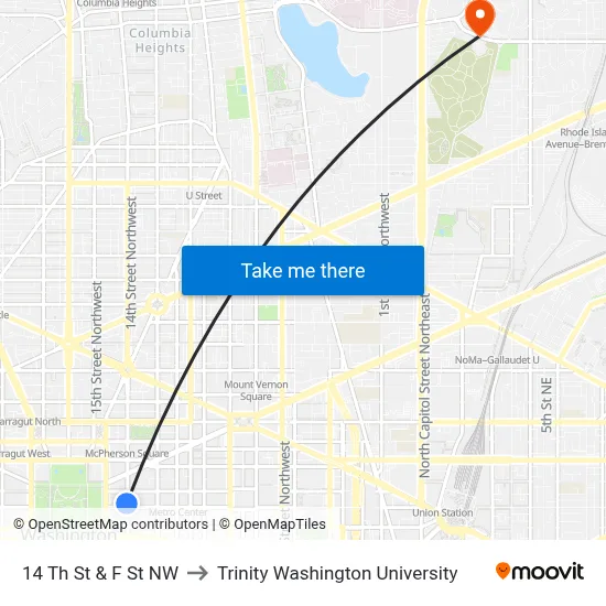 14 Th St & F St NW to Trinity Washington University map