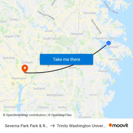 Severna Park Park & Ride to Trinity Washington University map