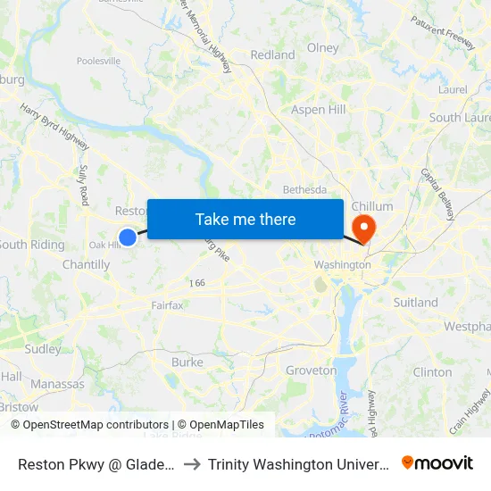 Reston Pkwy @ Glade Dr to Trinity Washington University map