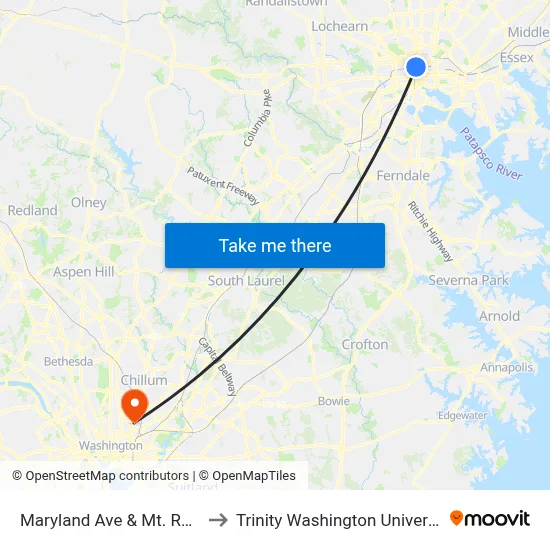 Maryland Ave & Mt. Royal to Trinity Washington University map