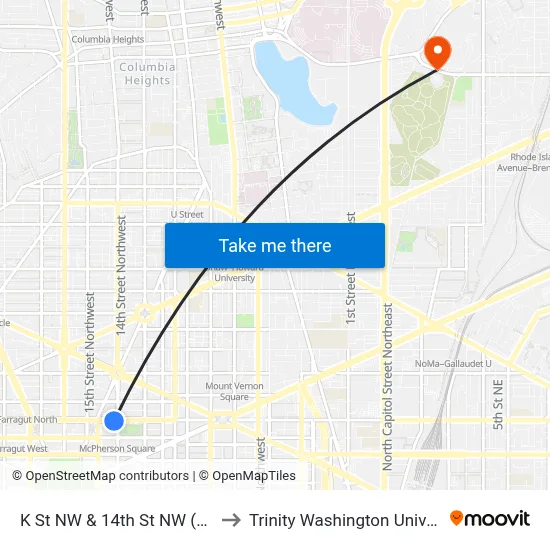 K St NW & 14th St NW (Main) to Trinity Washington University map