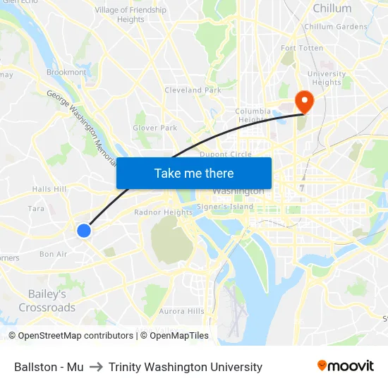 Ballston - Mu to Trinity Washington University map