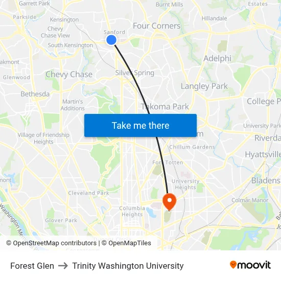 Forest Glen to Trinity Washington University map