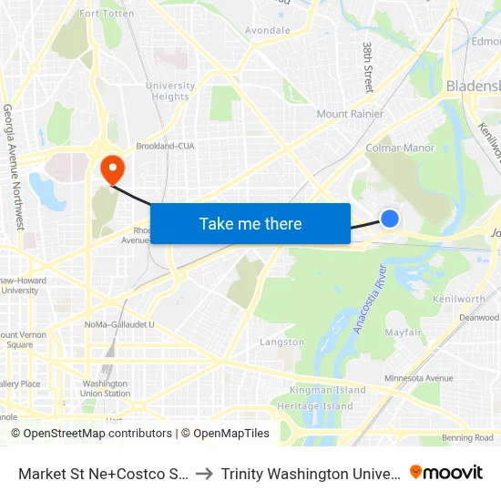 Market St Ne+Costco Store to Trinity Washington University map