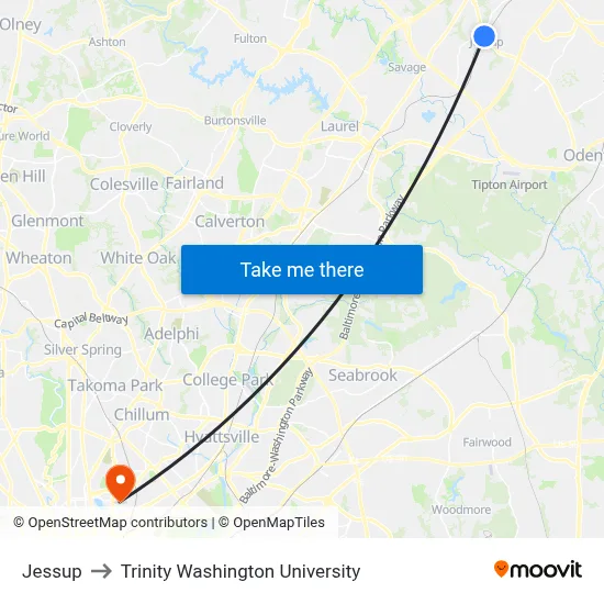 Jessup to Trinity Washington University map