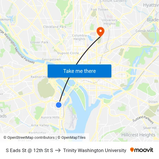 S Eads St @ 12th St S to Trinity Washington University map