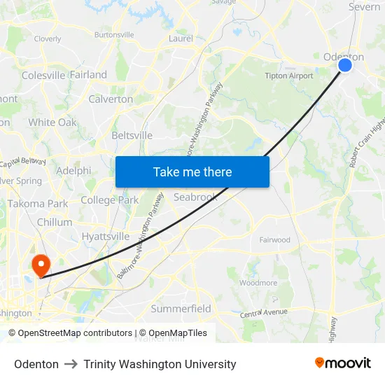 Odenton to Trinity Washington University map