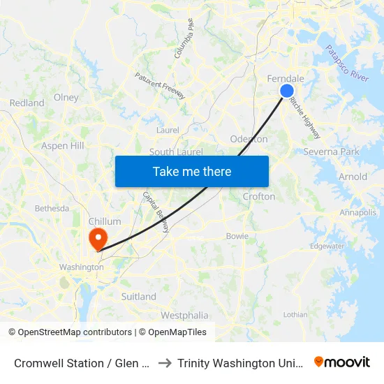 Cromwell Station / Glen Burnie to Trinity Washington University map