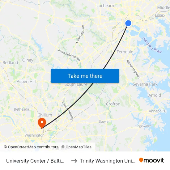 University Center / Baltimore St. to Trinity Washington University map