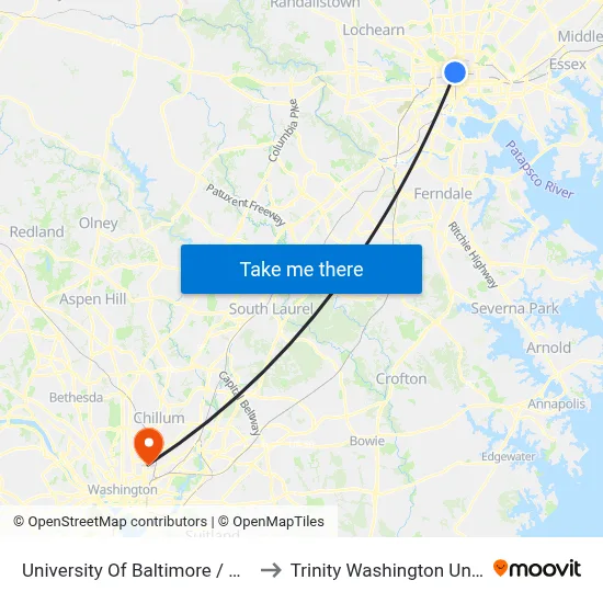 University Of Baltimore / Mt. Royal to Trinity Washington University map