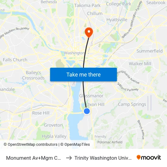 Monument Av+Mgm Casino to Trinity Washington University map