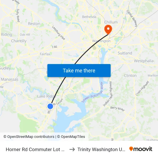 Horner Rd Commuter Lot Stop 1 PM to Trinity Washington University map