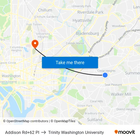 Addison Rd+62 Pl to Trinity Washington University map