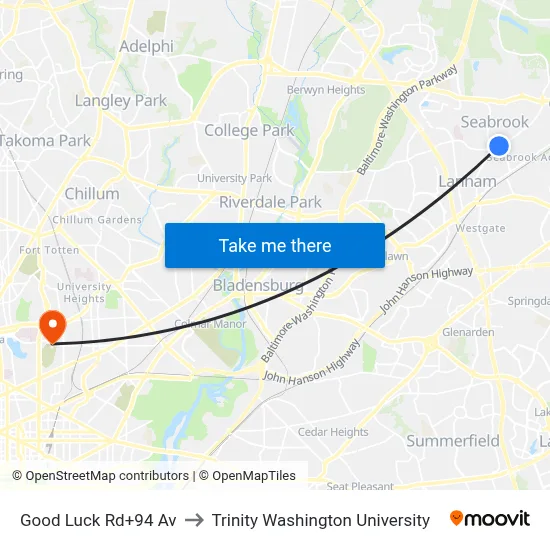 Good Luck Rd+94 Av to Trinity Washington University map