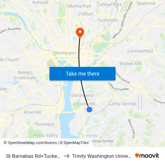 St Barnabas Rd+Tucker Rd to Trinity Washington University map