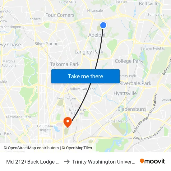 Md-212+Buck Lodge Ter to Trinity Washington University map