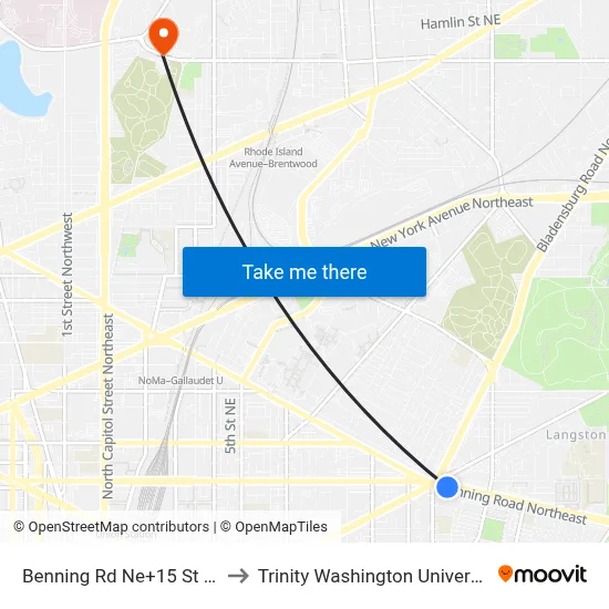 Benning Rd Ne+15 St NE to Trinity Washington University map