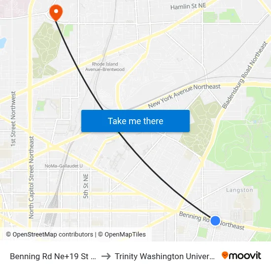 Benning Rd Ne+19 St NE to Trinity Washington University map