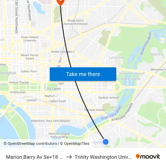 Marion Barry Av Se+18 St SE to Trinity Washington University map