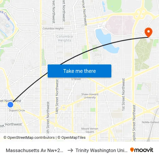Massachusetts Av Nw+20 St NW to Trinity Washington University map