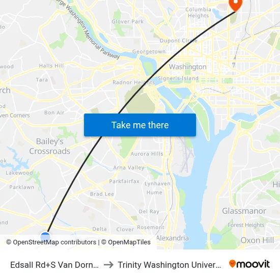 Edsall Rd+S Van Dorn St to Trinity Washington University map